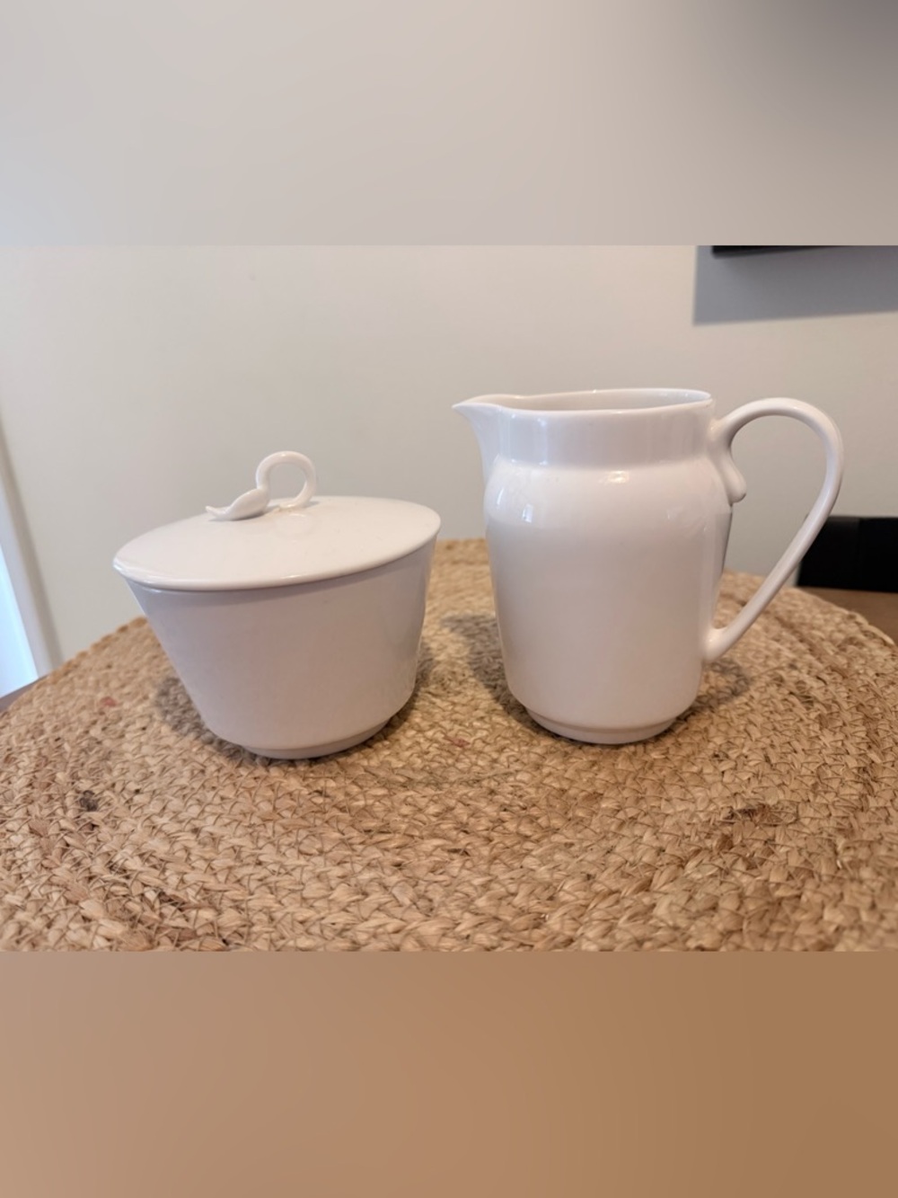 Martha Stewart White Ceramic Creamer and Lidded Sugar Bowl